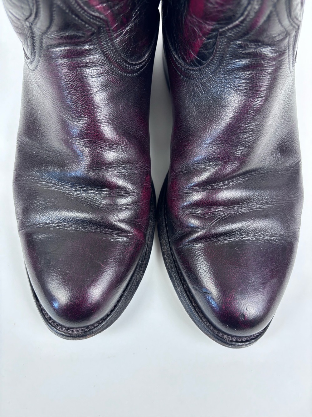 Vintage Lucchese Leather Cowboy Western Roper Boots P0134 Black Cherry Sz 8E - Picture 6 of 15
